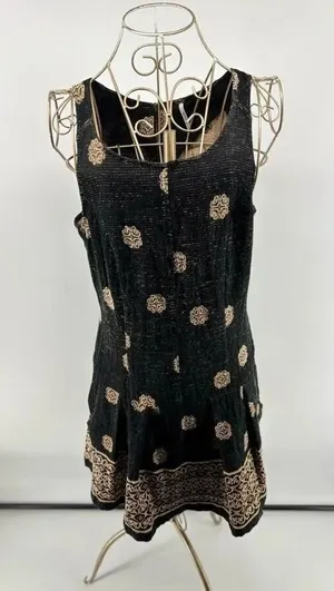Free People Black Gold Tapestry Sleeveless Mini Dress Pockets Size 8 thumbnail 1