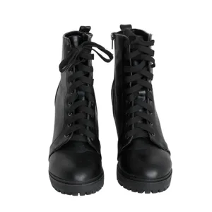 SODA Black Faux Leather Combat Boot Lace Up Ankle Heel Booties Size 8 thumbnail 4