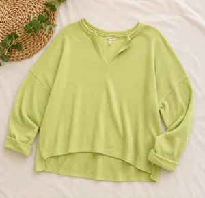 Maurices Soft Neon Green/Yellow Textured V-Neck High Low Top thumbnail 1
