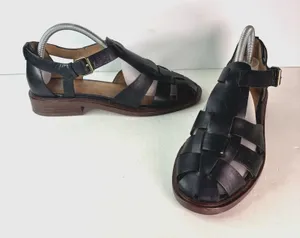 Madewell The Rina Fisherman Flats Black Leather Sandals Women's Size 8.5 US thumbnail 1
