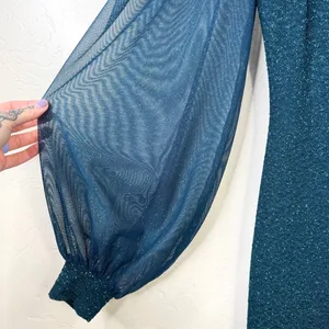 WINDSOR Teal Green Make It Shimmer Glitter Asymmetric Sheer Midi Dress Small thumbnail 7