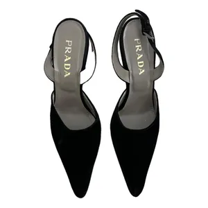 Prada Black velvet Slingback wedge Heels thumbnail 3