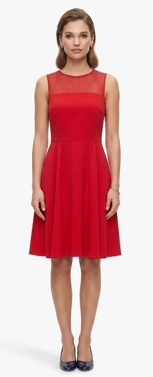 Banana Republic Red Sheer Illusion Panel Fit Flare Dress 8 Sleeveless Mini thumbnail 1