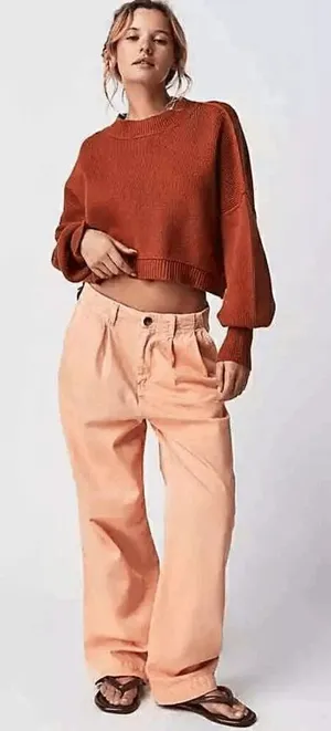 Free People Addy Wide Leg Chino Pants Pastel Light Orange Size 4 NWOT thumbnail 1