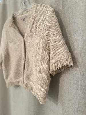 J Crew Fringe-Trim Short-Sleeve Cropped Lady Jacket in Marled Yarn | M thumbnail 5
