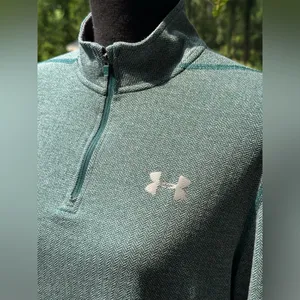 Under Armour Threadborne Teal Herringbone Quarter-Zip EUC Medium thumbnail 2