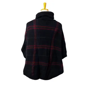 Lauren Ralph Lauren Petite Plaid Wool Blend Poncho Toggle Neck Navy Red XS/S thumbnail 3