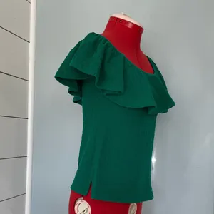 Anthropologie Off Shoulder Ruffle Green Top Sz XS thumbnail 6