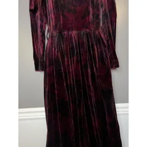 Vintage Origin Dress Womens 12 Red Floral Velvet Mock Neck Puff Sleeve Maxi thumbnail 3