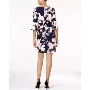 NWT VINCE CAMUTO Women’s Dress Sz 2‎ Navy Blue Floral Bell-Sleeve Shift Cocktail thumbnail 2