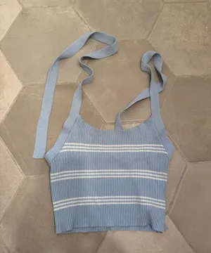amazon crop blue top halter stripes thumbnail 2