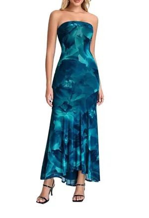 Teal floral bodycon dress Blue thumbnail 1