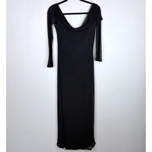 Motel Rocks Terika Bardot Dress Black Mesh Long Sleeve Maxi Evening Chic Large thumbnail 3