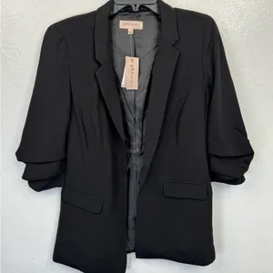 Philosophy Republic Clothing Open Blazer Jacket Size 6 Black Ruched 3/4 Sleeve thumbnail 1