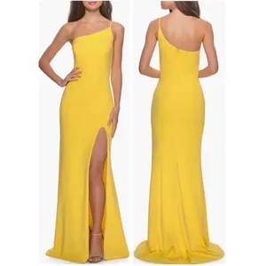 NWT La Femme 28176 One Shoulder Jersey Gown in‎ Yellow Sz 6 $228 thumbnail 2