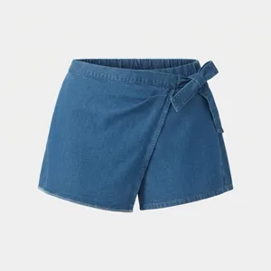SHEIN Curve Blue Denim Wrap Skort Tie Waist 0XL thumbnail 2