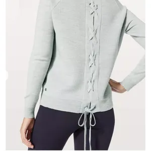 EUC Women Lululemon Gray Merino Wool Tied To You Sweater‎ SIZE 6 Lace Up Back thumbnail 3