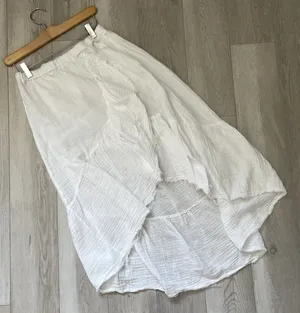 Starkx Ruffle Skirt cotton gauze high low midi womens White (large) coastal raw thumbnail 1