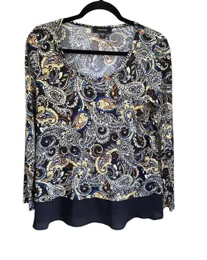 Karen Kane size small paisley black and yellow womens blouse thumbnail 1
