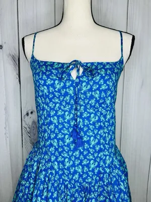 Roller Rabbit x Target Sz XS Blue Green Lobster Print Mini Dress Smocked Back thumbnail 3