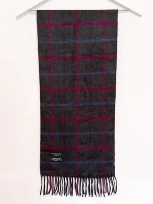 Christian Dior‎ Scarf Plaid Windowpane Cashmaire Fringe Vintage Dark Academia thumbnail 2
