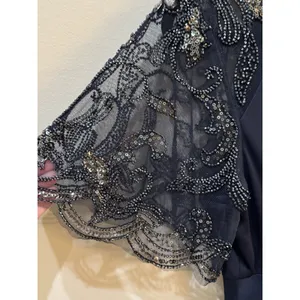 Xscape Long Sheer Matte Jersey Ruched 3/4 Bead Sleeve‎ Navy 5059X Size 6 thumbnail 8