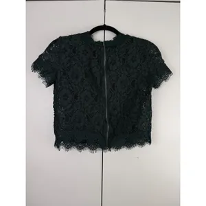 Zara Trafaluc Womens Green Lace Crop Top High Neck Back‎ Zip Short Sleeve Small thumbnail 2