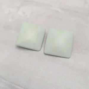Vintage Clip On Earrings Light Pastel Green Large Retro Square Shape thumbnail 2