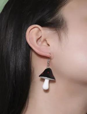 Black and red mushroom dangle earrings, fairycore, cottagecore thumbnail 1