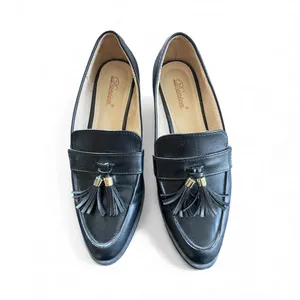 DUNION Women's Bertha Vegan Black Leather Tassel Detail Low Heel Loafer 7 thumbnail 2