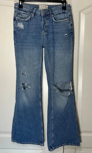 Free People Relaxed Heritage Flare‎ Jeans Women's 25 Blue Button Fly Distressed thumbnail 1