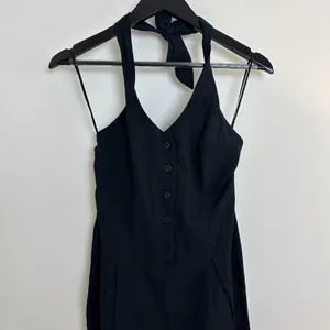 L*SPACE Alena Halter Wide-Leg Linen Jumpsuit in Black Size Small thumbnail 4