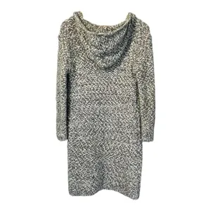 Poof Apparel Cardigan Womens Medium Grey White Hooded‎ Longline Textured Pocket thumbnail 2