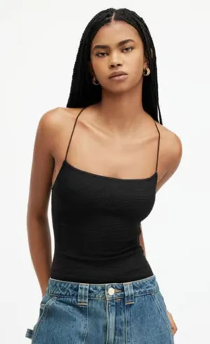 AllSaints Tilly Shirred Square Neck Bodysuit Womens 4 Spaghetti Strap Capsule thumbnail 1