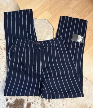 REFORMATION NEW Navy Linen Striped Trouser Pants‎ Size 6 thumbnail 1