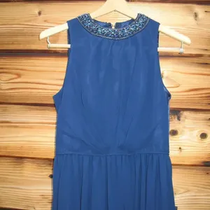 NWT Mac Duggal 55147 Navy Bejeweled Neckline Pleated Chiffon Gown MISMARKED SIZE thumbnail 8