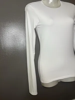 Zara Shirt Womens Small White Crew Neck Long Sleeve Basic Stretch Tee Top thumbnail 3