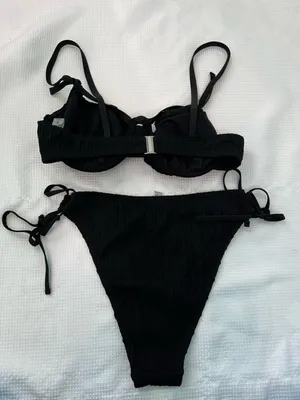 Textured Black High Waisted Bikini Strappy Cheeky Size XL thumbnail 3