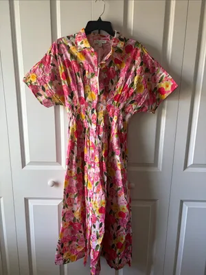 She + Sky Pink and Yellow Floral Button-Front Dress Size Medium New with Tags thumbnail 1