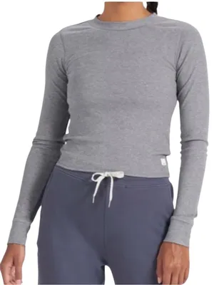 NEW Vuori Women’s Long Sleeve Ribbed Mudra Fitted Tee Top Gray Size XL thumbnail 2