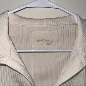 Aerie Cream Beige White Ribbed Longsleeve Collar Medium thumbnail 4