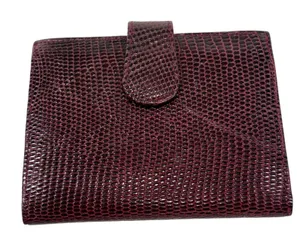Lederer Italy Vintage Burgundy Lizard Embossed Leather Photo Card Holder‎ Wallet thumbnail 1