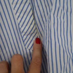 Mango Casual Blue White Striped Cotton Tie Back Short Sleeve Blouse Size 2 XS thumbnail 4