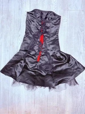 Jessica McClintock gunne sax 80 black tube top dress polka dots and lace train 6 thumbnail 4