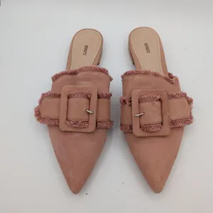 Schutz Mileni Pink Leather Fringed Buckle Pointed Toe Mules Flat Shoe Women 8.5B thumbnail 4