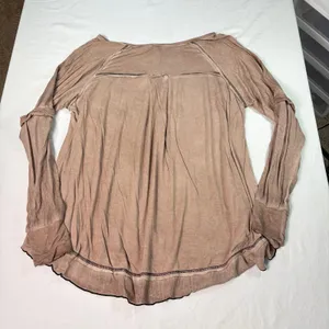 POL womens light brown scoop neck oversized henley top. Size M. boho, comfort thumbnail 2
