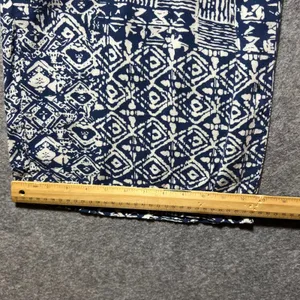 Michael Farrell Blue White Geometric Print Wide Leg Smocked Waist Pants Size S‎ thumbnail 4