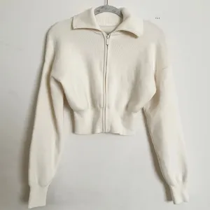 Alo Yoga Scholar Knit Cropped Full Zip Jacket Ivory XS thumbnail 2