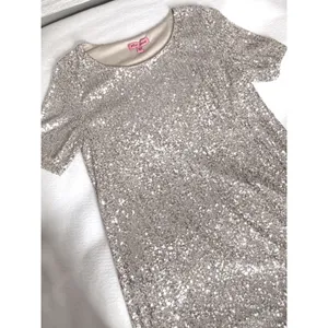 Betsey Johnson Silver Sequin Shift Dress Womens Large Short Sleeve Party thumbnail 7