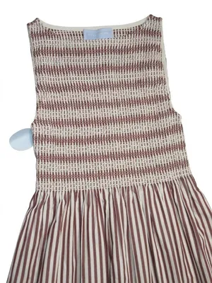 NWT Hill House Cosima Nap in Rust Stripe Cotton Smocked Dress M thumbnail 6